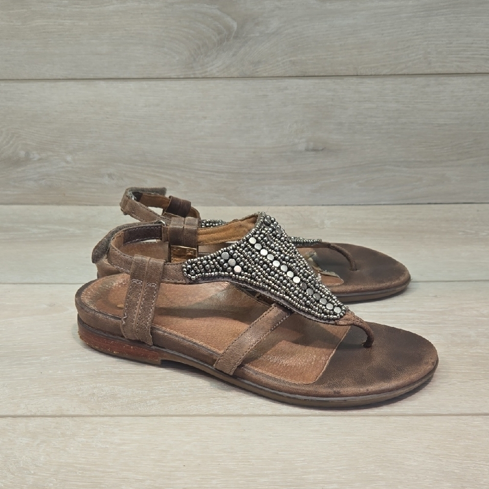 Aetrex Women Brown Beaded Thong Sandals Shoes Sz 39/8.5